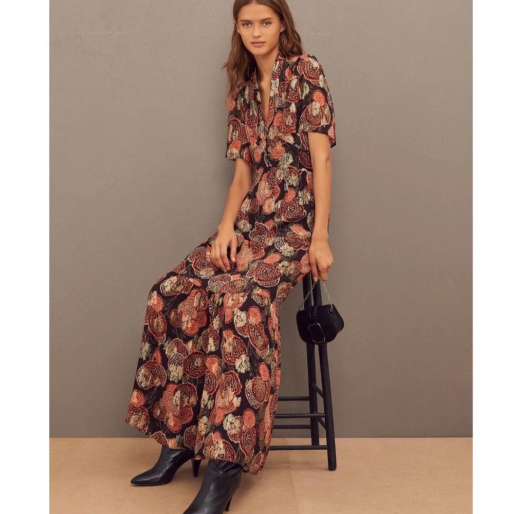 ba&sh Floral Maxi Dress - Black and Red - Picture 2 of 12